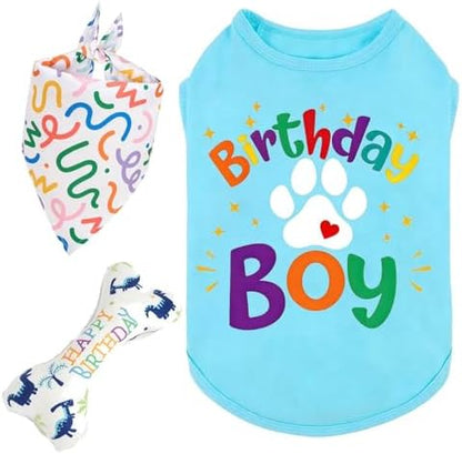 3-Piece Small Dog Happy Birthday Boy Shirt, Colorful, L by KireiSui