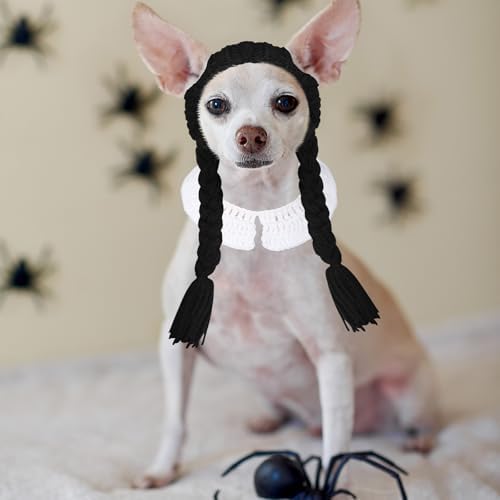 Sanwuta 2 Pcs Hand-Knit Halloween Cat Costumes Gothic Pet Cosplay Outfit - Image 4