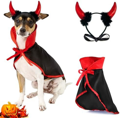 Halloween Medium Dog Costume 2PACK Cute Cat Dog Cape Cosplay Devil Hat Headband Adjustable Vampire Cloak Demon Hair Hoop Funny Pet Cape Outfits for Medium Large Dogs Holiday Dress Supplies by Midufrry