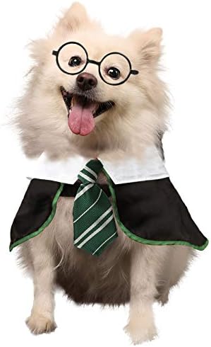 Dog Halloween Costume Pet Wizard Shirt Funny Cat Clothes for Dogs Cats Clothing with Glasses (Large,Green) by COOMOUR
