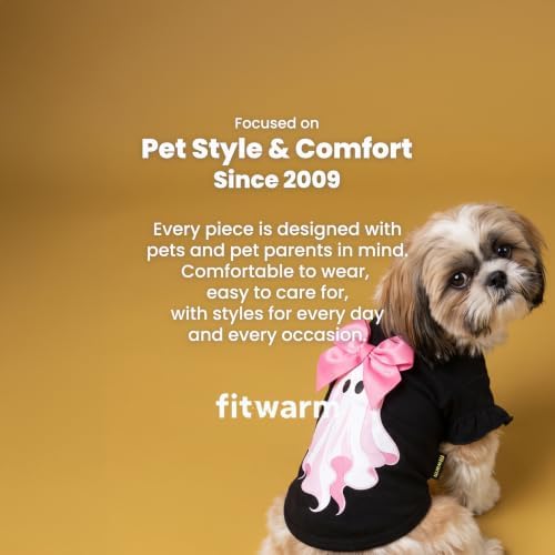 Fitwarm Bow Ghost Halloween Dog Shirt, Spooky Costumes for Small Dogs Girl, Sweet Pet Outfit, Black, Pink, Medium - Image 5