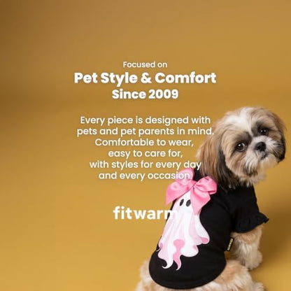 Fitwarm Bow Ghost Halloween Dog Shirt, Spooky Costumes for Small Dogs Girl, Sweet Pet Outfit, Black, Pink, XXL - Image 5