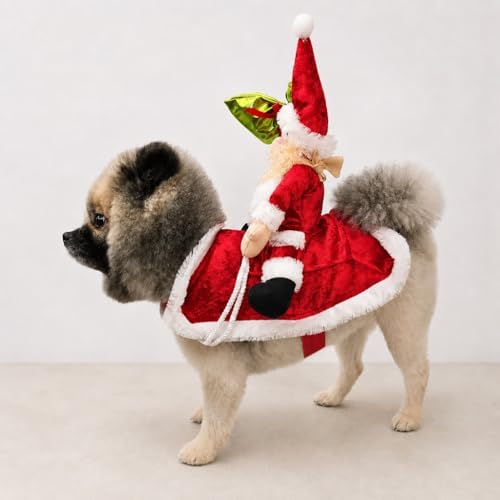 Santa Rider Pet Halloween Costume with Plush Santa Doll- Small to Medium-Large Breed Funny Clothes Outfit Apparel (Small) - Image 6