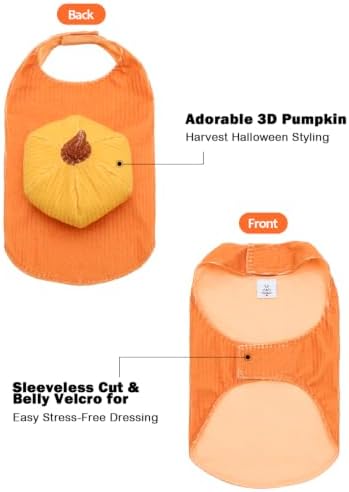 CuteBone Pumpkin Dog Halloween Costume Sleeveless Vest with 3D Pumpkin Decor Soft Corduroy Outfit Easy Velcro Closure Fall Party Clothes for Small Medium Dogs GBZ09M - Image 3