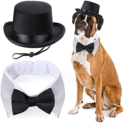 Yewong 2-Piece Pet Formal Accessories Set - Top Hat with Formal Necktie/Bowtie for Dog Cat (Bowtie Collar) by Yewong