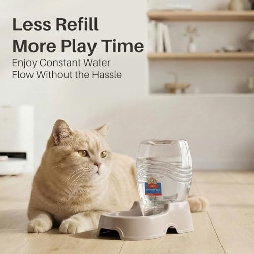 Flexzion Gravity Pet Water Dispenser for Cats & Small Dogs, 1/4 Gal, Beige