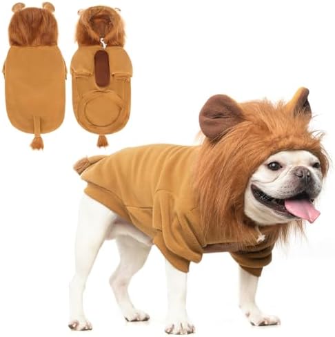 KOOLTAIL Dog Lion Mane Costume Clothes, Fleece Funny Dog Sweater Hoodie Outfits, Pet Halloween Cosplay Cold Weather Coats with Leash Hole for Small Medium Large Dogs Pug Pitbull Corgi Puppy Gift, SM by KOOLTAIL