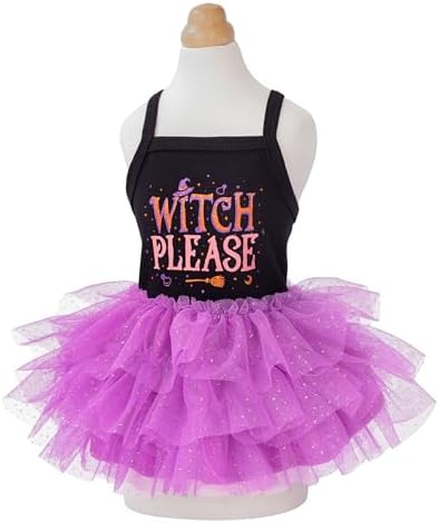 Fitwarm Witch Please Halloween Dog Tutu Dress, Funny Halloween Costumes for Small Girl Dogs, Pet Outfit, Black, Purple, XS - Image 3