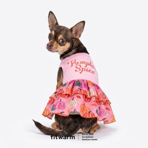 Fitwarm Pumpkin Spice Dog Dress, Thanksgiving Outfit for Small Dogs Girl, Festive Pet Clothes, Pink, Small - Image 2