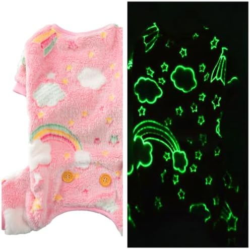 Plush Dog Pajamas Glow in The Dark Dog Jumpsuit 4 Legged Onesie for Small Medium Dog Cat, Pink Rainbow XS - Image 2