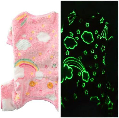 Plush Dog Pajamas Glow in The Dark Dog Jumpsuit 4 Legged Onesie for Small Medium Dog Cat, Pink Rainbow XS - Image 2