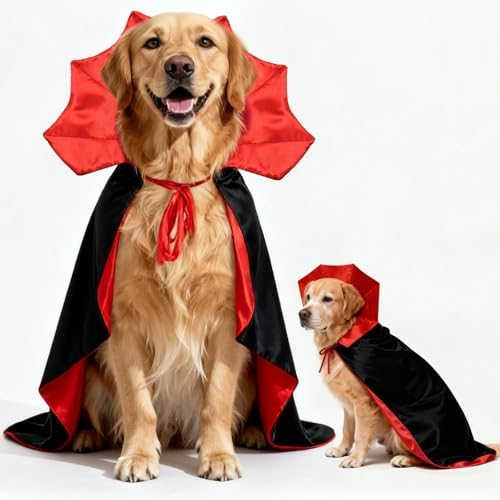 OLANRUN Dog Costumes - Dog Halloween Costumes Vampire Cloak, Wizard Outfit, Witch Cosplay Apparel Cape - Funny Party Dress Up Halloween Pet Costume for Large Dogs (Black Red) by OLANRUN