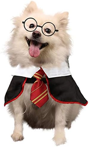 Dog Halloween Costume Pet Wizard Shirt Funny Cat Clothes for Dogs Cats Clothing with Glasses (X-Large,Red) by COOMOUR
