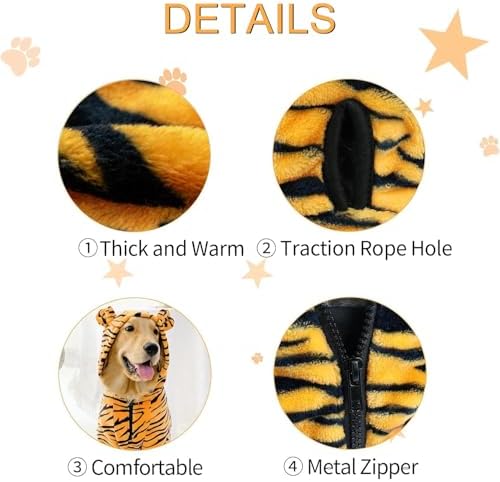 HOTUMN Large Dog Tiger Costumes - Halloween Dog Cosplay Costume Pet Warm Thick Clothes and Cute Hoodie Winter Coat for Medium Large Dogs(Tiger,4X-Large) - Image 3
