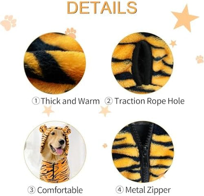 HOTUMN Large Dog Tiger Costumes - Halloween Dog Cosplay Costume Pet Warm Thick Clothes and Cute Hoodie Winter Coat for Medium Large Dogs(Tiger,4X-Large) - Image 3