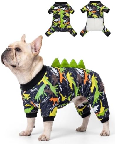 CuteBone Dinosaur Costume Dog Pajamas, Stretchy Spandex Crystal Velvet Sleepwear Coat for Small Dogs, Soft & Warm Pet Outfit Clothes for Cold Weather, Cozy Pullover Design COSP21S by CuteBone