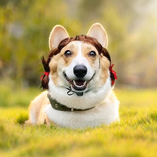 pet k9 Funny Dog Cosplay Wig, Headwear Apparel Toy,Pet Costumes, Cat Dress up for Halloween, Christmas, Parties, Festivals, Dog Wigs for Small Medium and Large Sized Dogs (Brown Braids) - Image 2