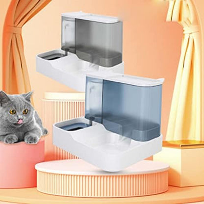 TITA-DONG All in One Automatic Cat Feeder and Water Dispenser Set, 2 in 1 Large Capacity Transparent Window Automatic Pet Feeder for Dog Cat (Blue)