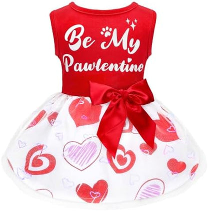 Dog Valentines Day Clothes Be My Pawlentine Dog Valentines Outfit Red Tulle Dog Dress with Bowknot for Small Medium Large Dogs Cat Girl by BAOBICUTE