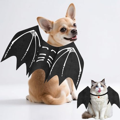 Olanrun Small Dog Halloween Costumes, Adjustable Puppy Dog Bat Wings Costumes for Small Dogs Cats with Pumpkin Bell Skeleton Print On The Back, Pet Costume Halloween Cosplay Party Dress Up, XS Black by OLANRUN