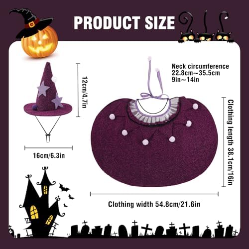 JOICEE Halloween Cat Costumes, Adjustable Small Purple Cat Wizard Cape - Image 2