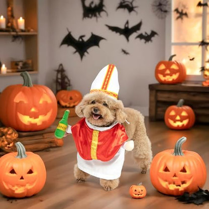 NACOCO Halloween Dog Pope Costume - Pet Cosplay Clothes Cat Special Outfit Apparel Pope Hat Adjustable Puppy for Pet Parties Small Medium and Large Dogs(Red Pope, S) - Image 4