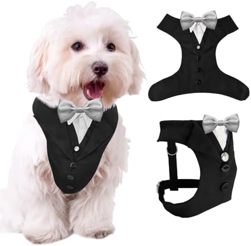 AVERYDAY Dog Tuxedo for Wedding Outfit, Dog Suit and Tie Costumes for Birthday, Halloween, Cosplay, Christmas Party, Pet Formal Wear with Bowtie, Tux for Small Dogs, Chihuahua, Bichon, Maltese, Cats by YourAveryDay