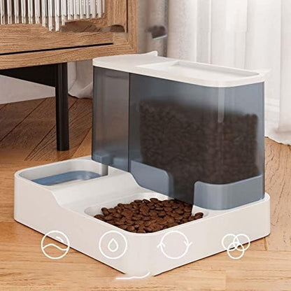 TITA-DONG All in One Automatic Cat Feeder and Water Dispenser Set, 2 in 1 Large Capacity Transparent Window Automatic Pet Feeder for Dog Cat (Blue)