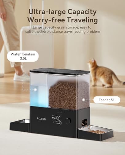 ROJECO Automatic Cat Feeder and Water Dispenser,8.5L Timed Cat Feeder