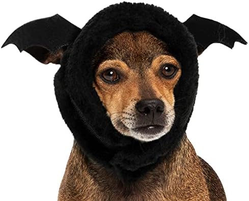 Furhaven XS to SM Dog Hat, Washable & Cozy - Plush Faux Fur Flex-Fit Black Bat Dog Hat Costume - Black, Extra Small to Small by FurHaven