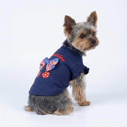 Fitwarm America Cherry Dog Shirt, Patriotic Clothes for Small Dogs Boy Girl, Lightweight 4th of July Pet Outfit, Red, White, Blue, Large - Image 5