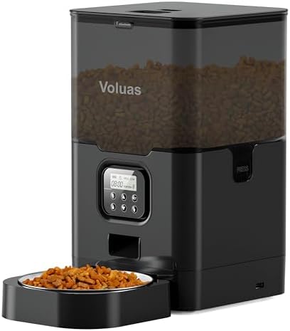 VOLUAS Automatic Cat Feeder, 6L Timed Dry Food Dispenser for Cats & Dogs