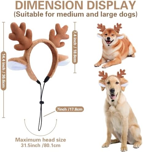 Beviliu Dog Reindeer Antlers Headband, Dog Christmas Antlers Costume - Image 3
