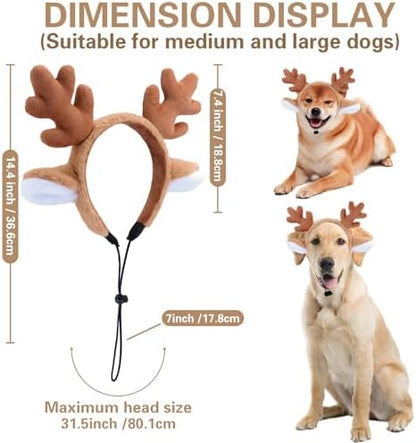 Beviliu Dog Reindeer Antlers Headband, Dog Christmas Antlers Costume - Image 3