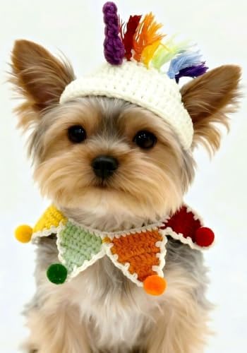 Cat Costume,Unicorn Dog Costume,Handmade Knitted Rainbow Dog Outfit,Cat Birthday Clothes,Pet Cloth for Cats and Small Sized Dogs, Party, Holiday, Daily Wear & Photos by MITOCAPY