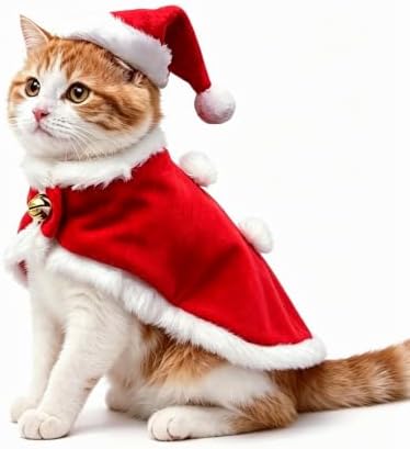 NAMSAN Pet Christmas Costume for Cats Small Dogs Rabbits, Santa Cat Hat with Red Cloak, Small Dog Xmas Hat Coat, Red Christmas Cat Outfit for Holiday Party Cosplay Statue Decoration by Namsan
