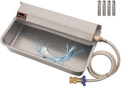 Automatic Dog Water Dispenser with Drain Hole, 304 Stainless Steel Auto Water Dog Bowl with Float Valve, Hose Quick Connect Fitting, Automatic Livestock Waterer for Horse, Chicken (2 Gallons)