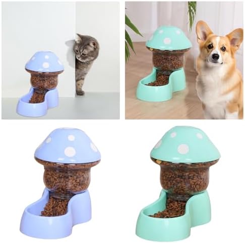 2025 Automatic Pet Feeder with Mushroom Shape for Cats Dogs Puppies Kittens Easy Clean Refill Dual Food Water Dispenser for Small Medium Pets at Home Travel (Blue)