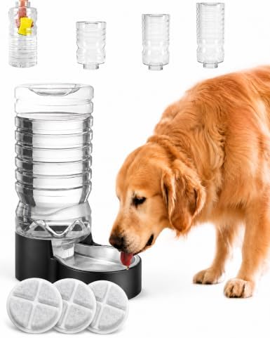 Heouvo 2.5 Gal Gravity Dog Water Dispenser, Wide-Mouth, 3 Filters, Black
