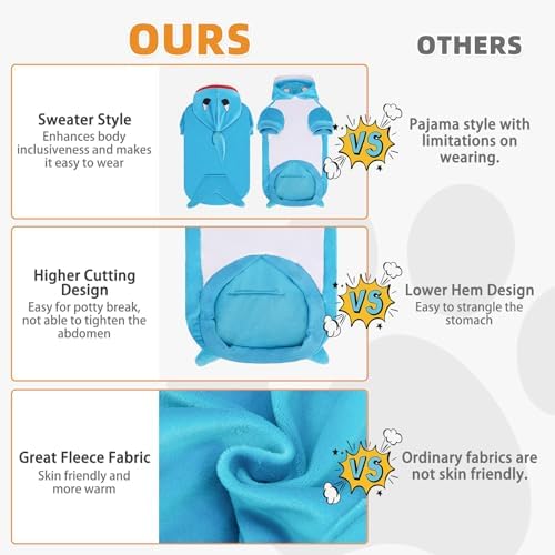 KOOLTAIL Dog Shark Costume Clothes, Fleece Funny Dog Sweater Hoodie Outfits, Pet Halloween Cosplay Cold Weather Coats with Leash Hole for Small Medium Large Dogs Pug Pitbull Corgi Puppy Gift, Blue SM - Image 6