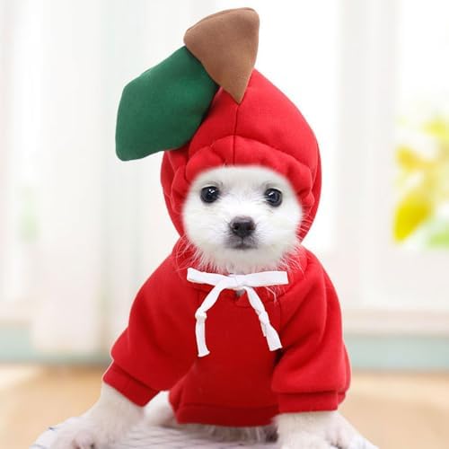 Dog Hoodie Warm Autumn Winter Pet Sweatshirt Red Apple Shape, M - Image 4