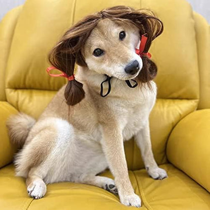 pet k9 Funny Dog Cosplay Wig, Headwear Apparel Toy,Pet Costumes, Cat Dress up for Halloween, Christmas, Parties, Festivals, Dog Wigs for Small Medium and Large Sized Dogs (Brown Braids) by Unknown