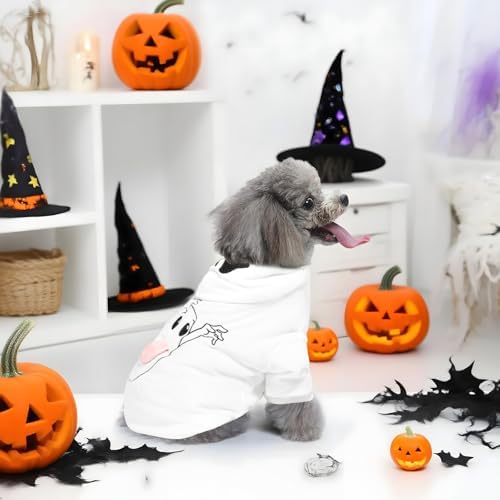 NACOCO Halloween Ghost Dog Costume - Pet Christmas New Year Hoodie Warm Party Coat Outfit for Small and Medium Cat Dog Clothes(White Ghost,L) - Image 4