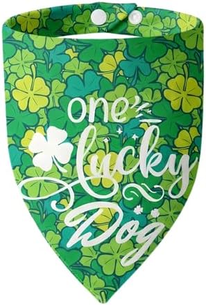 Dog Bandana for St. Patricks Day 2-in-1 Reversible - One Lucky Dog & 4-Leaf Clover Design, Pet Scarf with Snap Button Cute Lucky Holiday Costumes, Large & Giant Breeds (75lbs+) by ICEMOOD