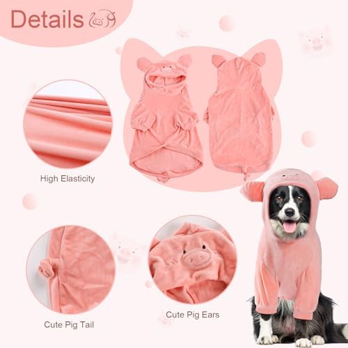NACOCO Halloween Pig Dog Costume - Pet Christmas New Year Hoodie Warm Party Coat Outfit for Small and Medium Cat Dog Clothes(Pink Pig,XL) - Image 2