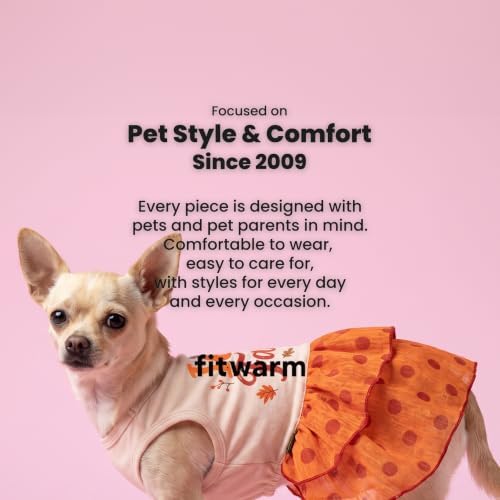 Fitwarm I Love Fall Dog Dress, Thanksgiving Outfit for Small Dogs Girl, Cute Pet Clothes, Orange, Beige, Small - Image 5