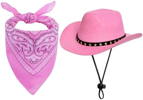 choyaxo Halloween Costumes for Dogs Cat Pet Cowboy Costume Cowboy Hat with Bandana Set for Halloween, Christmas, Holiday, Party, Cosplay (Pink, Large) by choyaxo