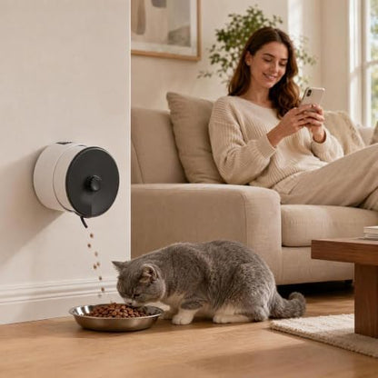 Wall Mounted Smart Automatic Pet Feeder, Stainless Steel Bowl