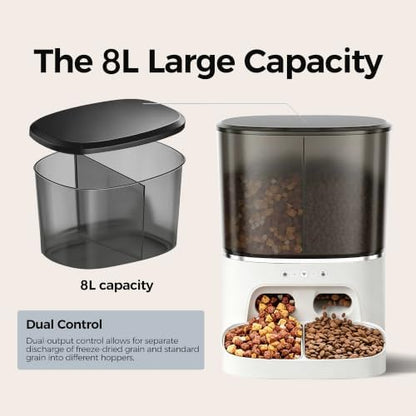 Automatic Cat Feeder, Dual Bowl Pet Feeder, 8L Dog Food Dispenser
