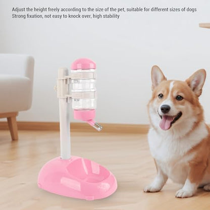 Cryfokt Pet Standing Water Dispenser, Plastic Height Adjustable 500ml Capacity Dog Water Bottle Dispenser Automatic Dog Feeding Station Food for PuppyBowl (Pink)